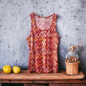 BELLE DU JOUR Citrus Orange White Chevron Tank Size Medium